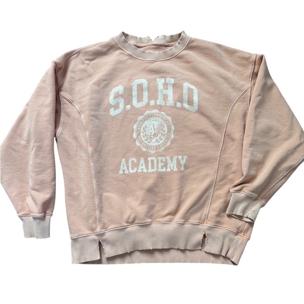 Aerie Chill Crew Oversized Sweatshirt  Pink Peach XS Collegiate‎ Clean Girl Cozy